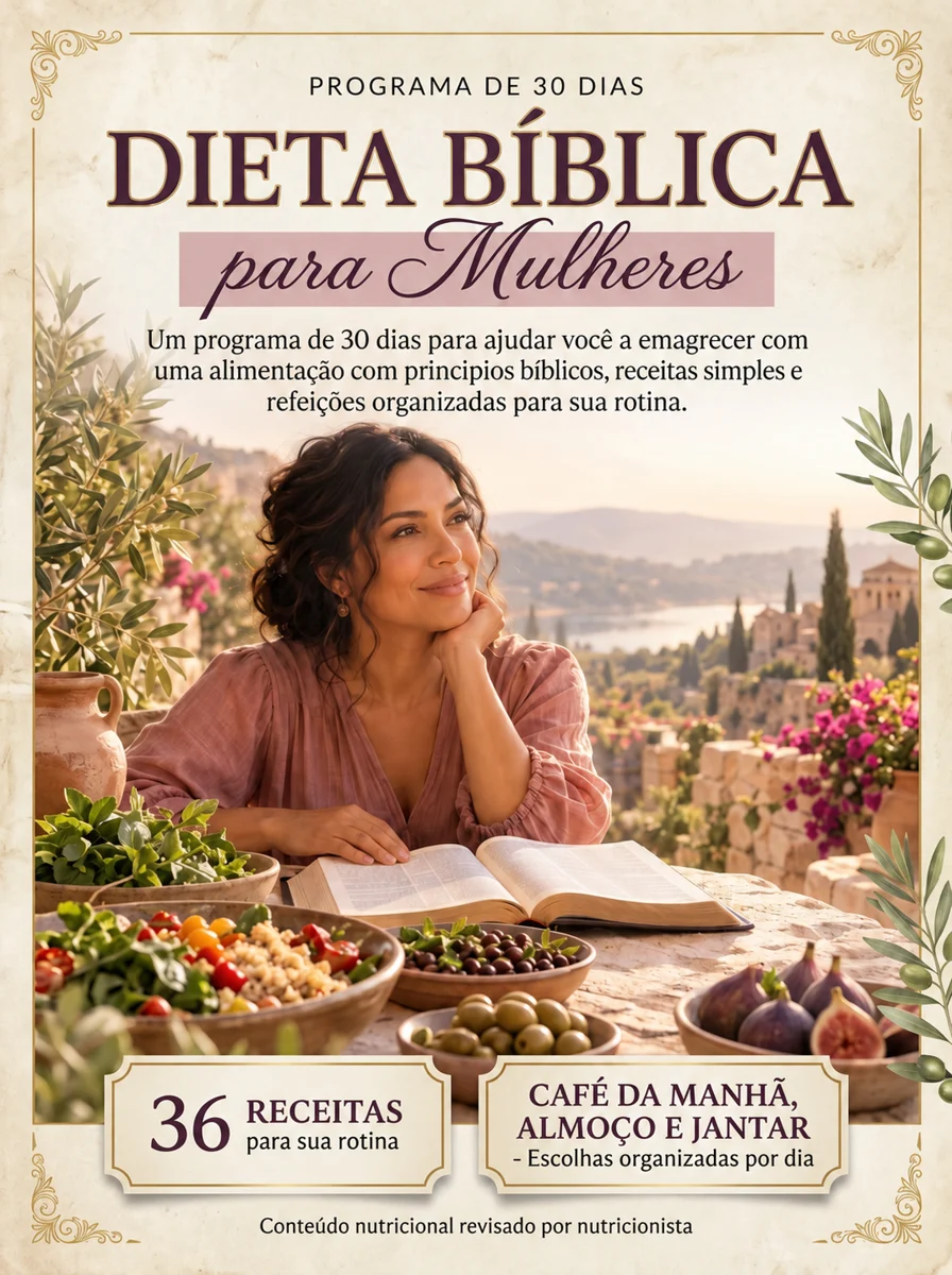 Capa do programa Dieta Bíblica para Mulheres: 30 dias, 36 receitas e escolhas de café da manhã, almoço e jantar